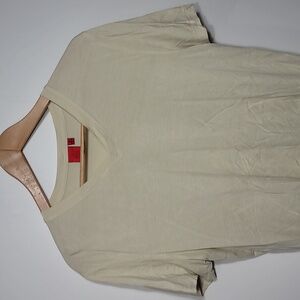Saks Fifth Avenue Silk Blend Men's Beige V-Neck T-Shirt